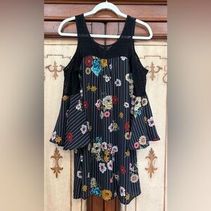 Trixxi Cold-Shoulder and Black Lace Flirty Floral Dress